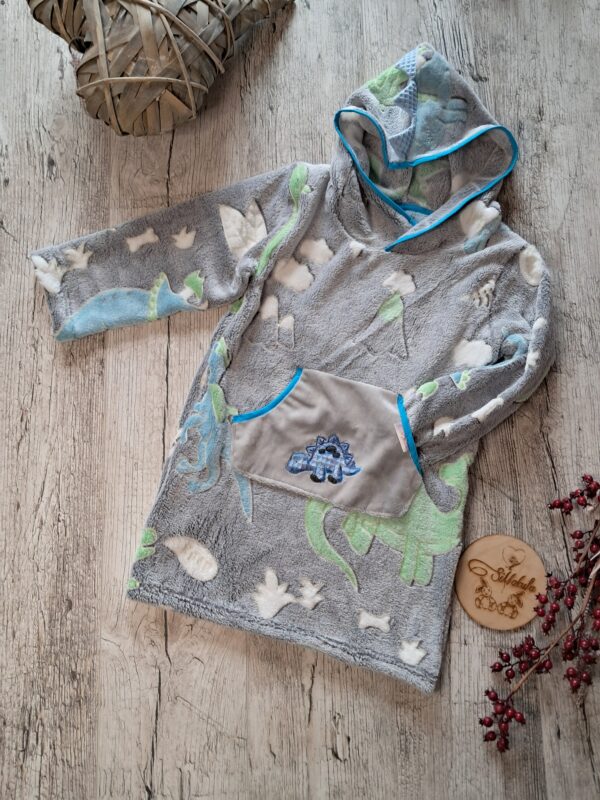 Pončo - fleece Dinosaurus - modrý