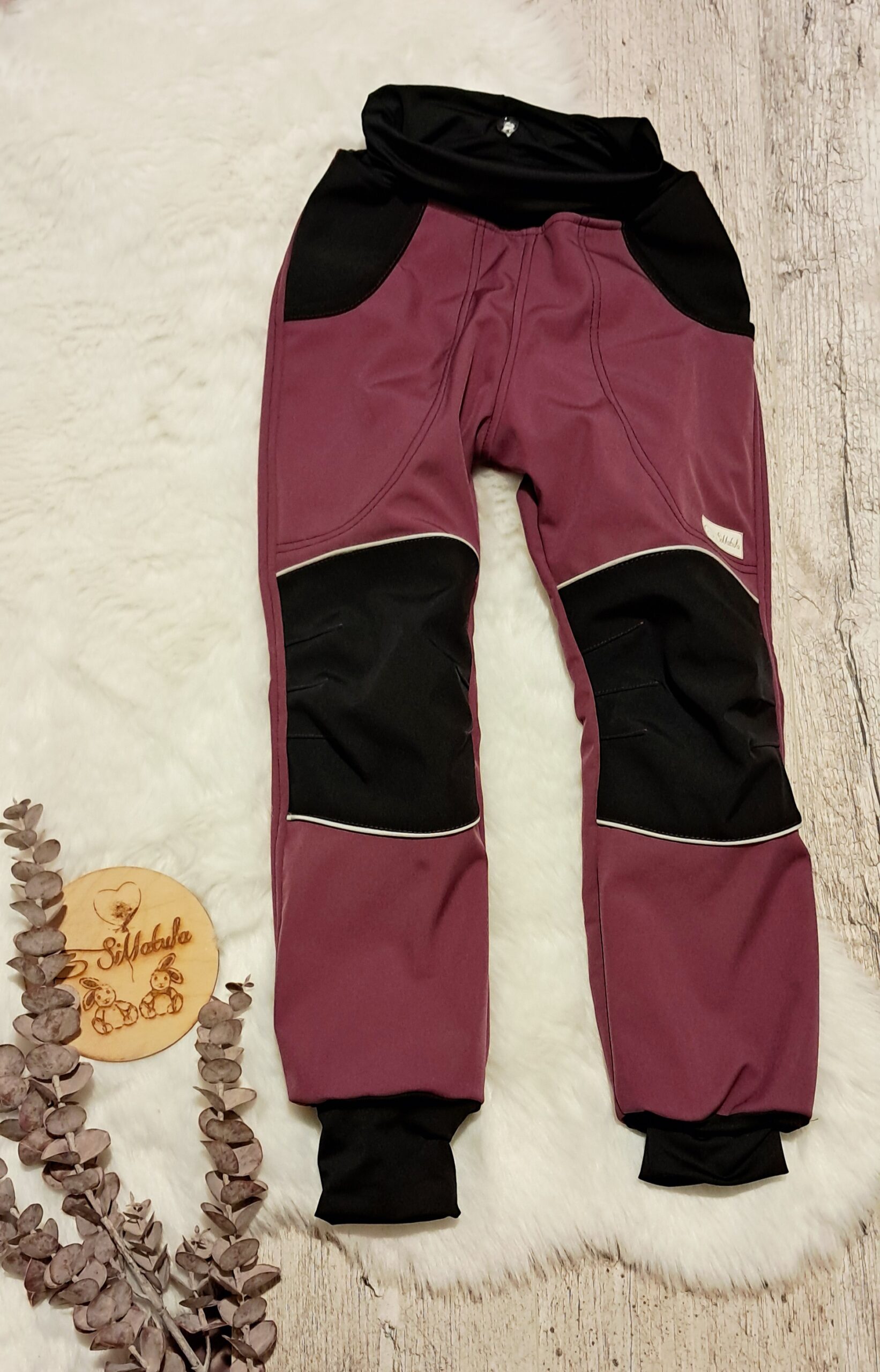 Softshell nohavice tmavoružová s čiernou