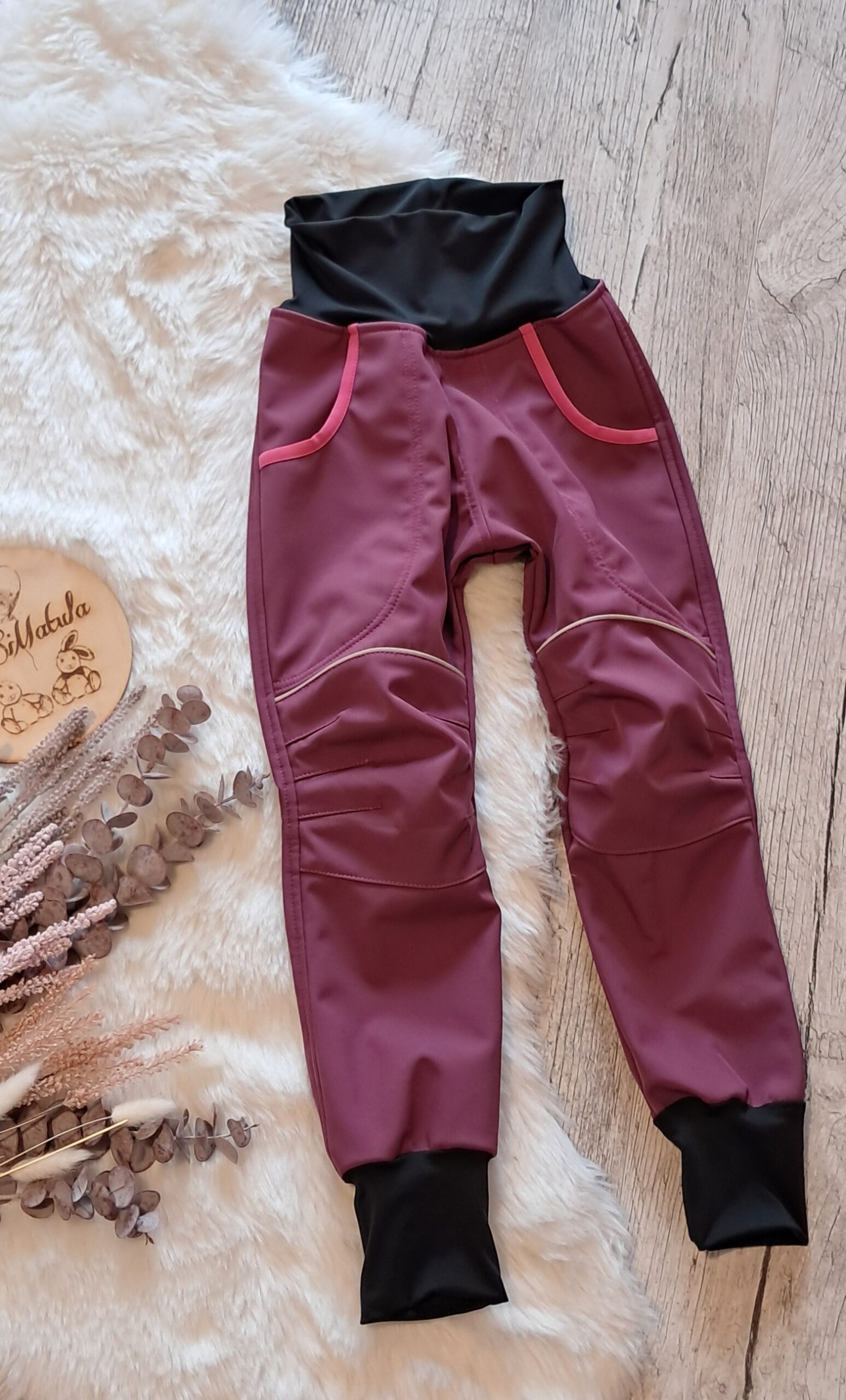 Softshell nohavice zdvojené kolená malina 74-92